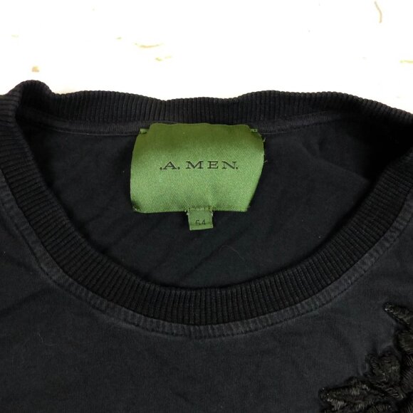 AMEN by Jato Mens T Shirt Black Size 54 Italy US L Rose Embroidered Rock Y2K - Picture 5 of 12